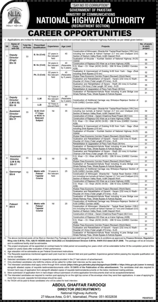 Latest (NHA) Jobs 2023 | National Highway Authority 96+ Posts