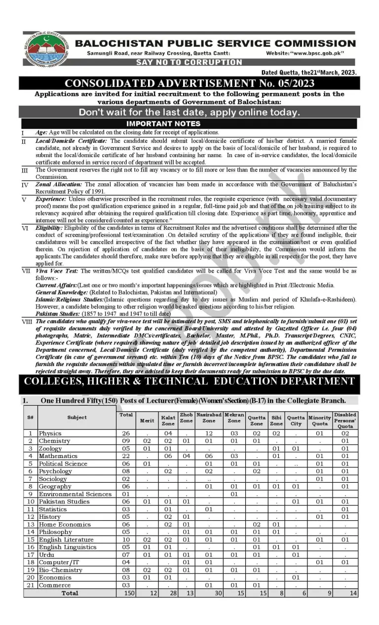 Lecturer Jobs In Education Department | Latest BPSC Lecturer Jobs 2023