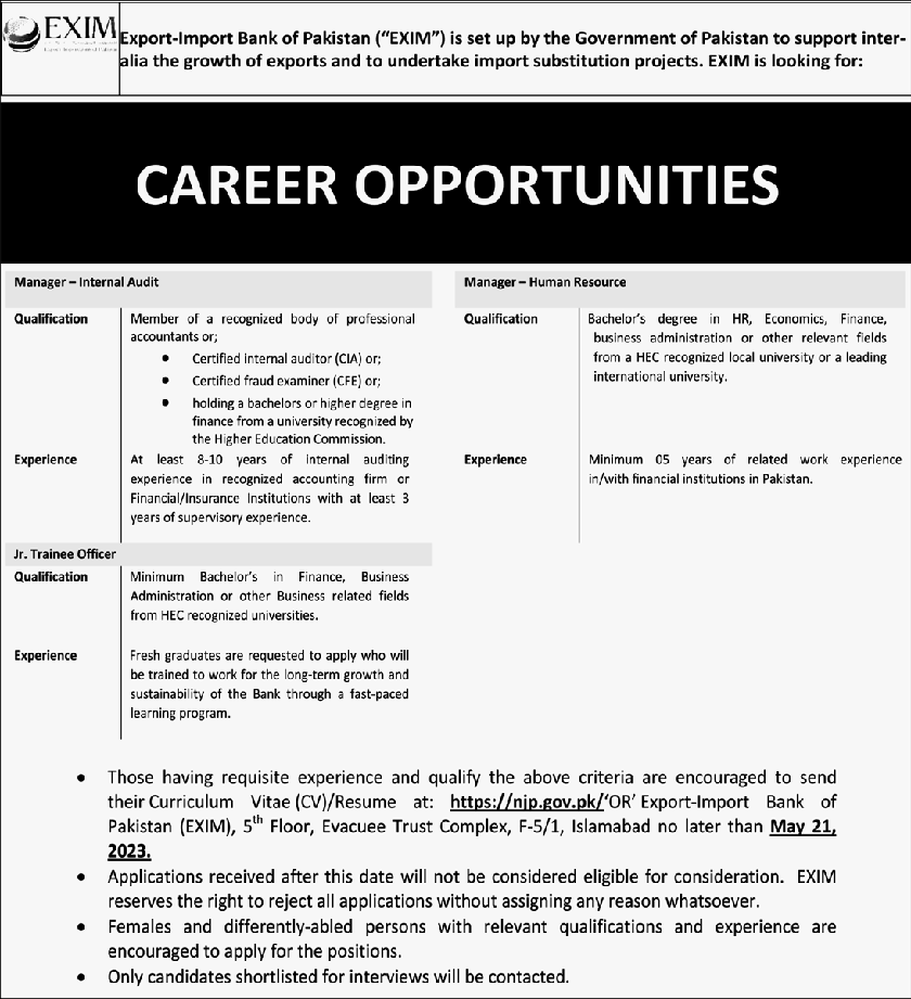 New Exim Bank Jobs 2023 | Advertisement