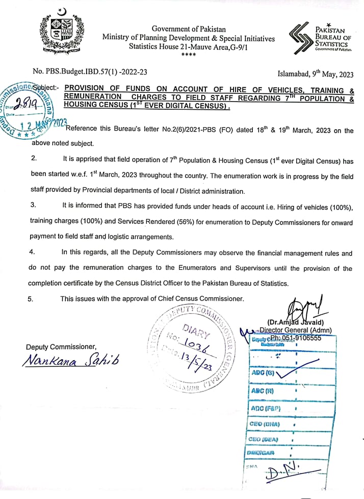 PROVISION OF FUNDS ON ACCOUNT OF HIRE OF VEHICLES, REMUNERATION CHARGES TO FIELD STAFF REGARDING 7TH CENSUS (15 EVER DIGITAL CENSUS) 2023