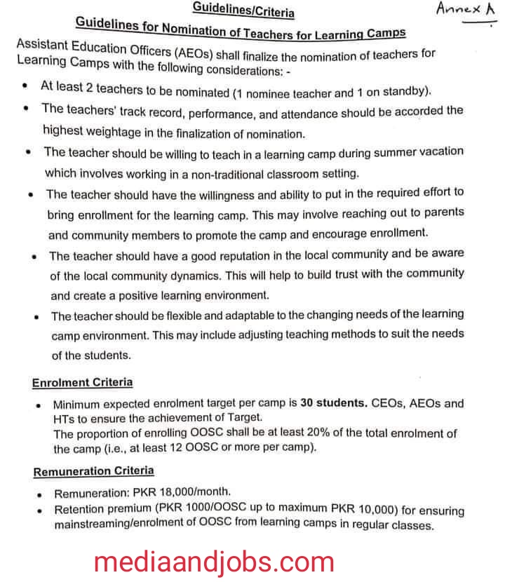 Summer Camps In Government Schools 2023 - Nomination of Teachers for Learning Camps