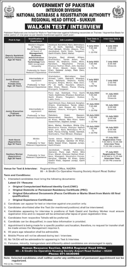 NADRA Jobs All Pakistan | Apply Online