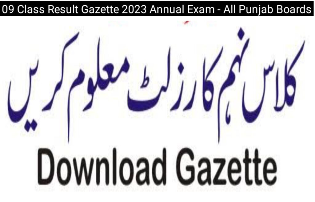 09 Class Result Gazette 2023 Annual Exam - All Punjab Boards