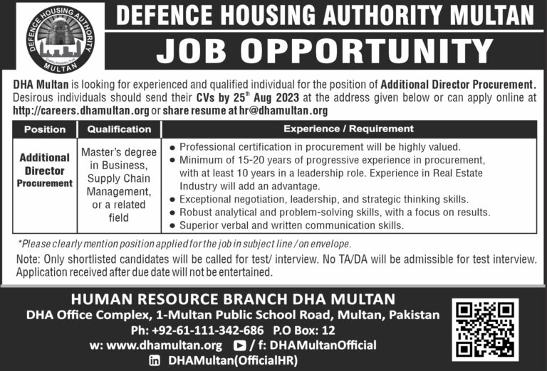 DHA Multan Jobs 2023 | Defense Housing Authority Advertisement