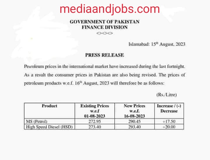 New Petroleum Pricces in Pakistan 2023