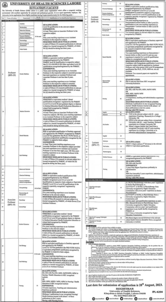 University of Health Sciences Jobs 2023 UHS Lahore