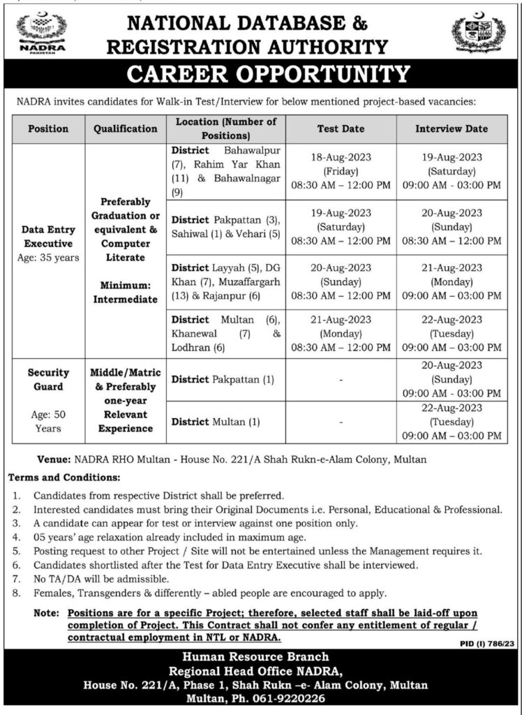 NADRA Jobs 2023 Advertisement in Multan | Attend the Interview