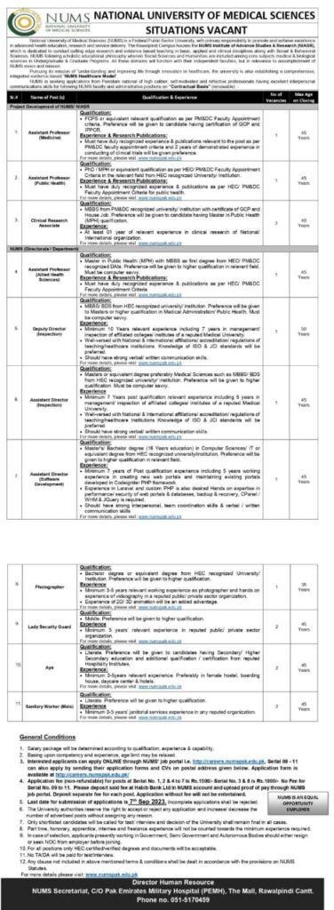 National Medical University 2023 Recruitment - NUMS Jobs 2023