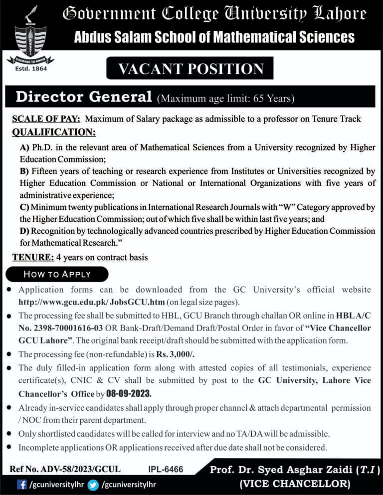 GCU University Lahore Jobs 2023 | Government College University Recruitment