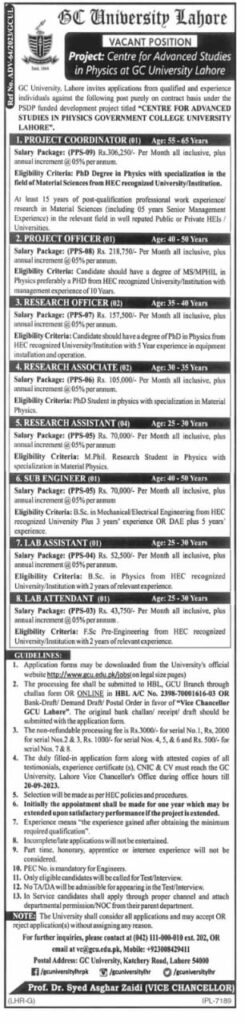 GCU University Lahore Jobs 2023 | Government College University Recruitment