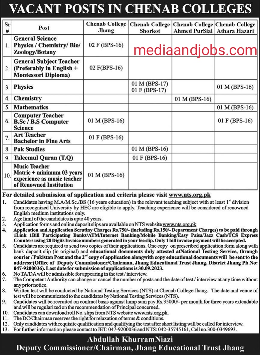 Latest Teaching Jobs 2023 Through NTS