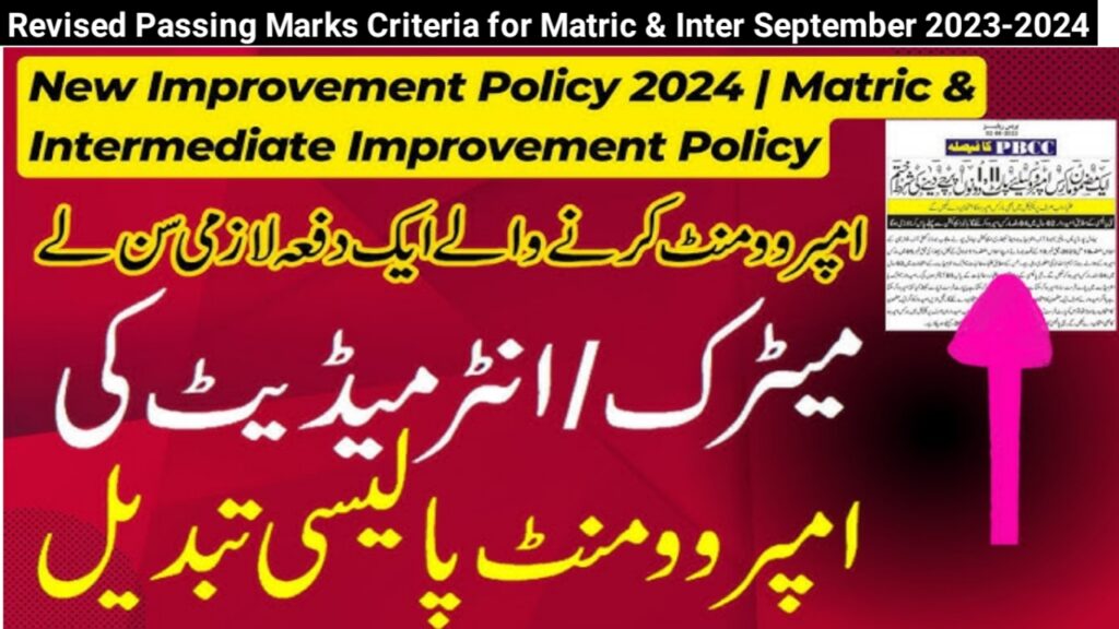 Revised Passing Marks Criteria for Matric & Inter September 2023-2024