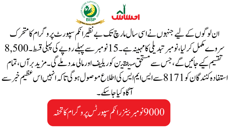 Banazir Income Support Program (BISP) Third Installment of 9000 November 2023