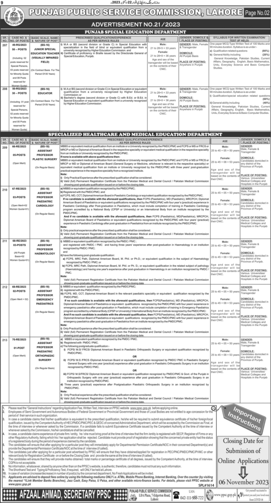 Educators Jobs Through PPSC 2023 || Advertisement No 21/2023