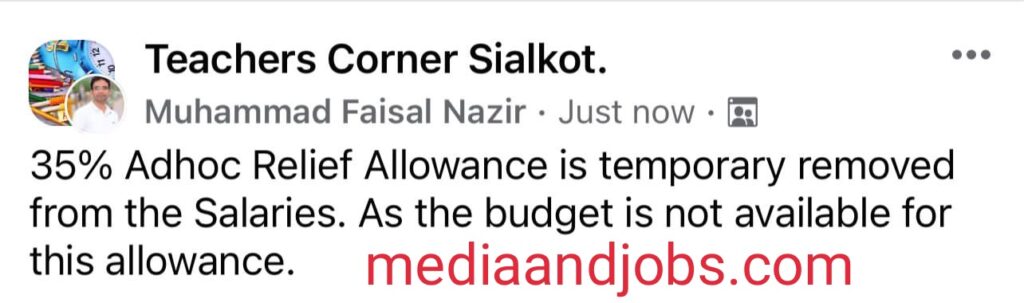 35% Adhoc Relief Allowance is Temporary Removed from the Salaries