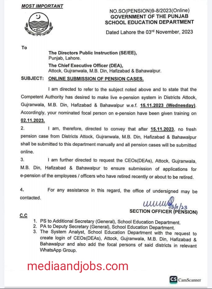 Online Submission of Pension Cases November 2023