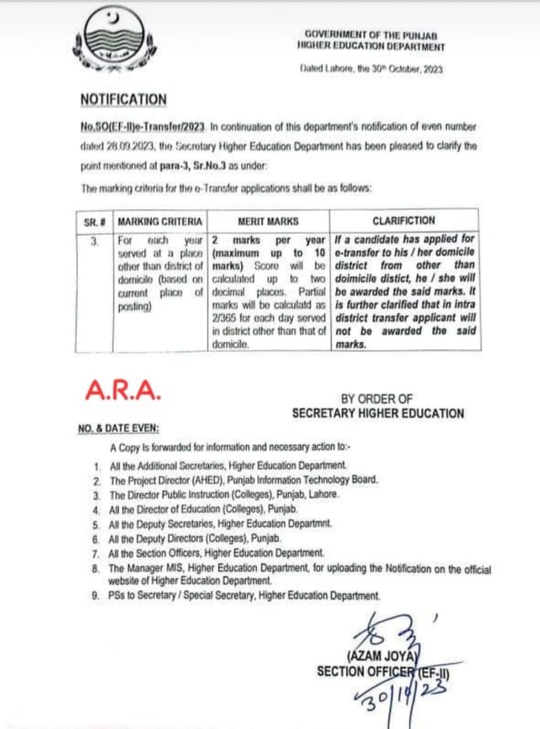 Clarification Regarding Marking Criteria for E-Transfer Applications