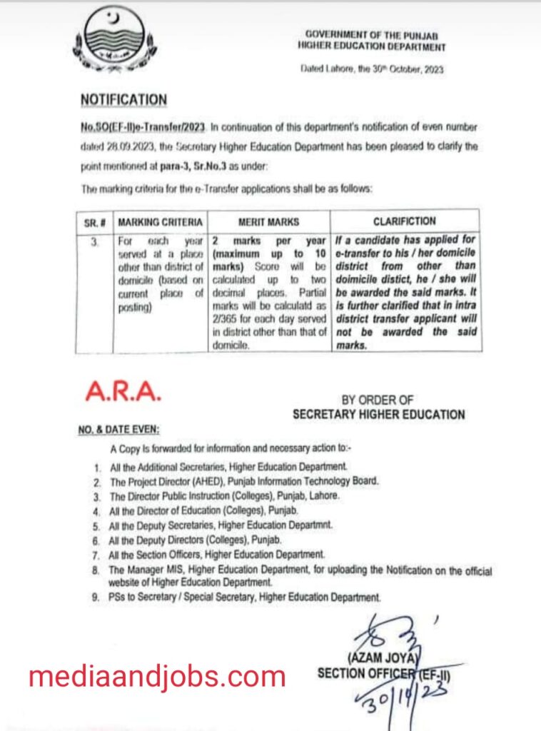 Clarification Regarding Marking Criteria for E-Transfer Applications