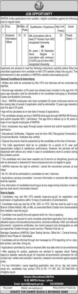 WAPDA Jobs Latest 2023 | Latest Advertisement Apply Online