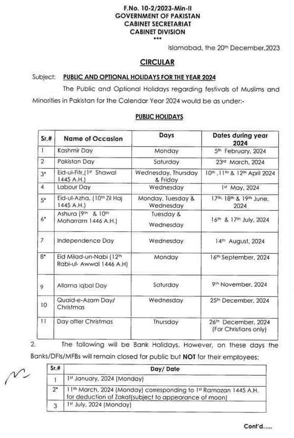 2024 Breaks Confirmed: Public & Optional Holidays Announced. Cabinet Secriate Official Notification has been announced 2024.