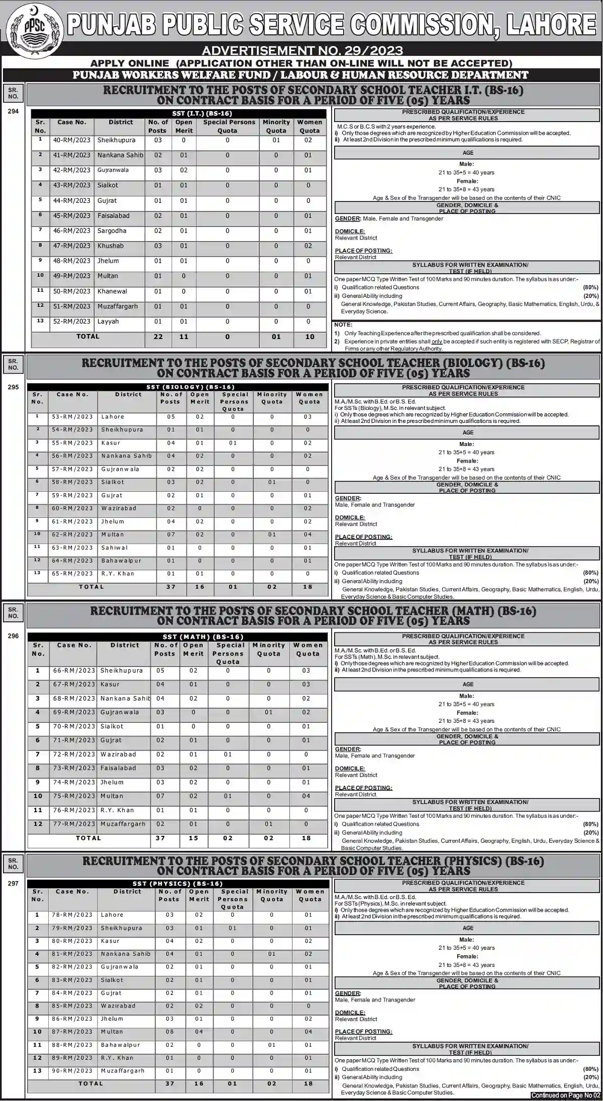 Educators Jobs December 2023 - PPSC Teaching Jobs Adv No. 29/2023 Apply Online