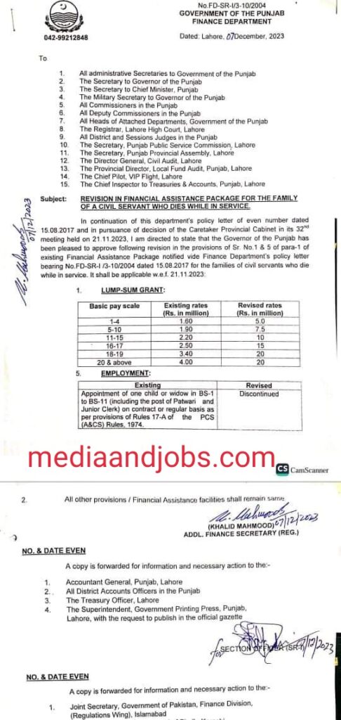 Government Enhances Financial Assistance for Families of Civil Servants Who Die in Service December 2023