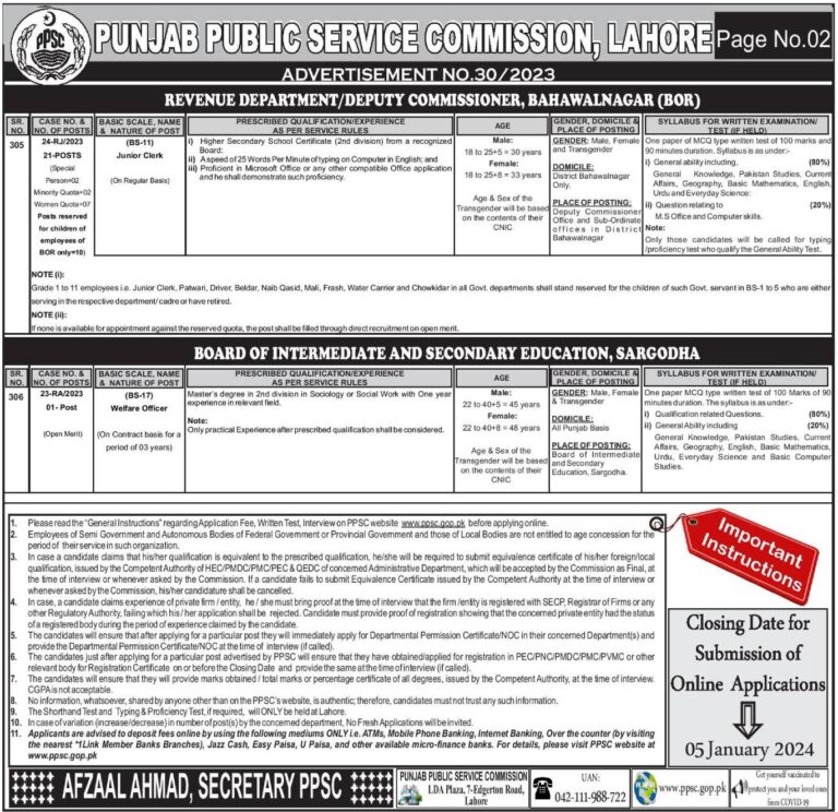 PPSC Jobs 2023: Advertisement No. 30, 31 (740+ Vacancies) | Apply Online