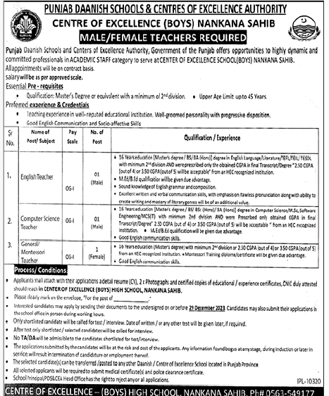 Punjab Danish School Teaching Jobs 2023 - Educator Jobs December