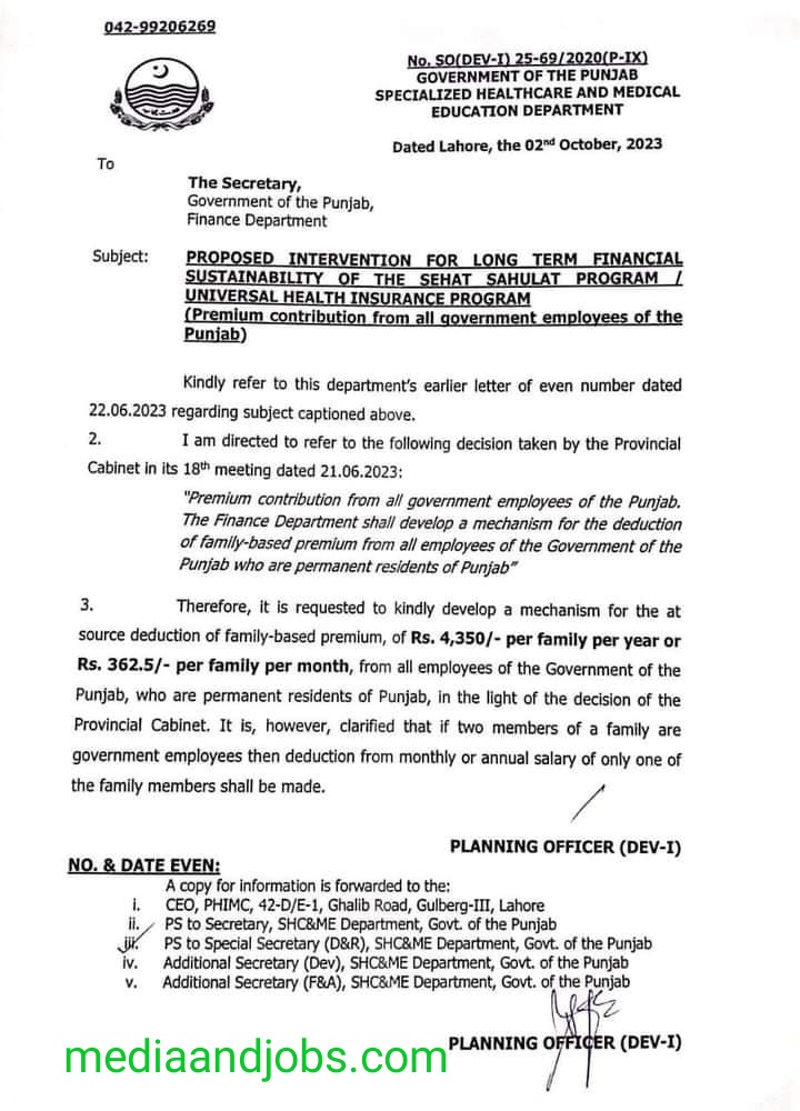 Punjab Government Employee Healthcare Deduction