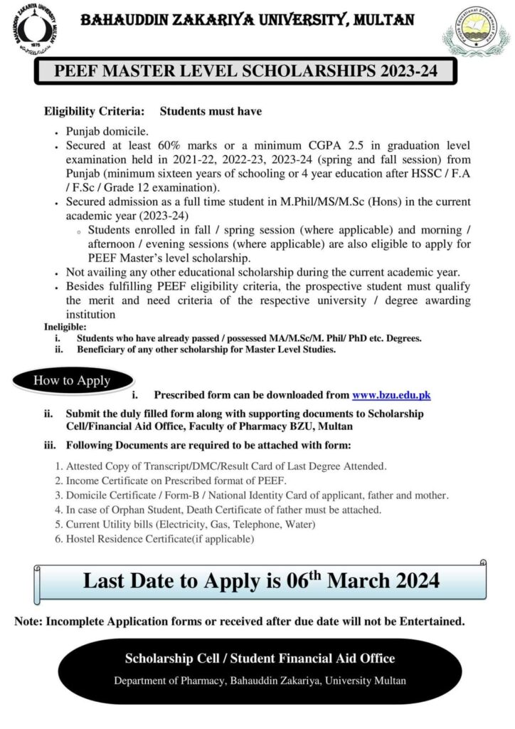 Empowering Post-Graduate Aspirations: PEEF Master Level Scholarships 2023-24