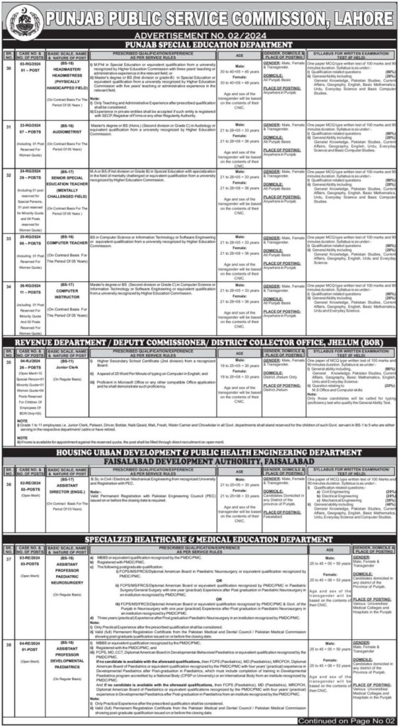 PPSC Jobs 2024 Advertisement No 2 (152+ Seats) | Apply Online