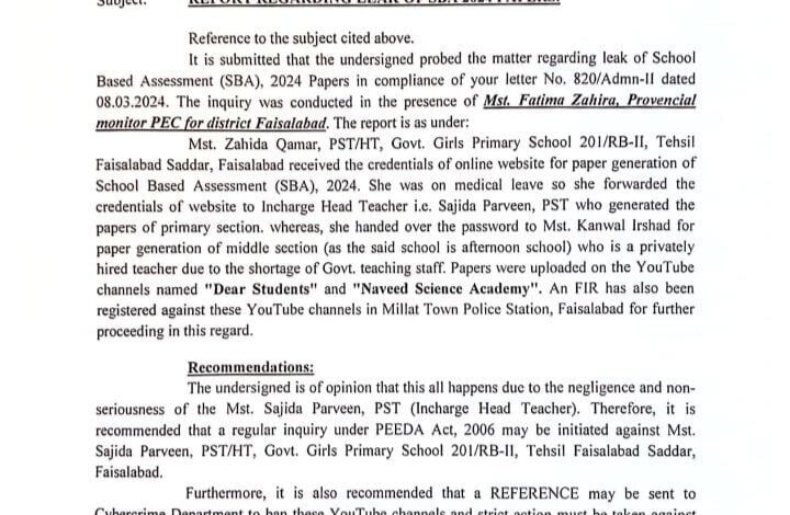 Report Regarding Leak of SBA 2024 Papers