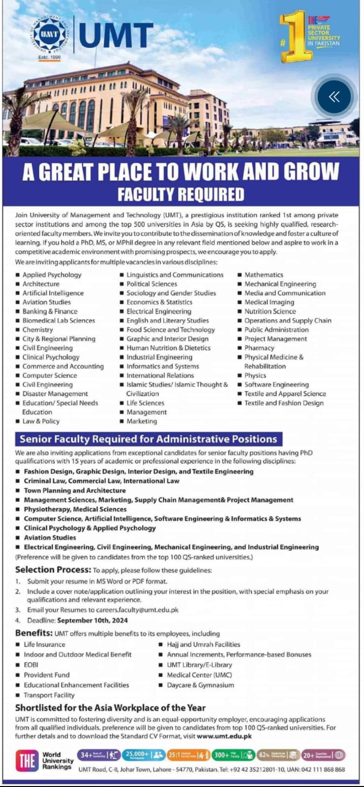 Multiple Opportunities in UMT for PhDs and MPhil Candidates