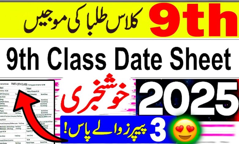 Punjab Date Sheet for 9th Class Exams 2025