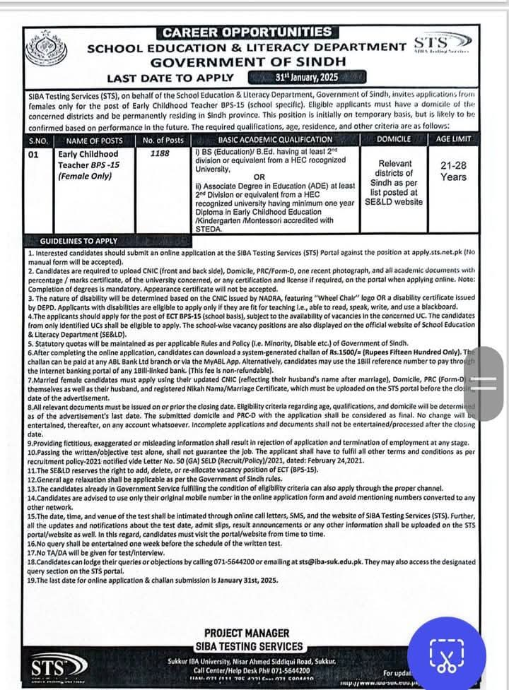 Education Department Announces 1188 Jobs for ECT Teacher Grade 15 - January 2025