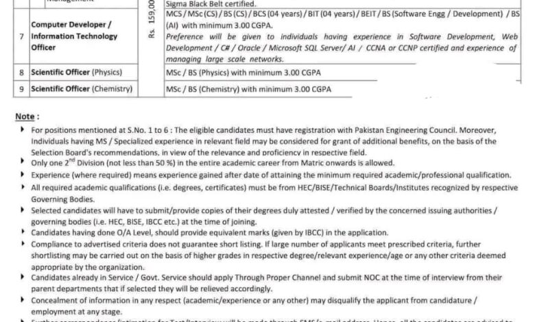 Career Opportunities in Public Sector Scientific and Technical Organization 2025: Engineering and IT Roles in Rawalpindi/Islamabad