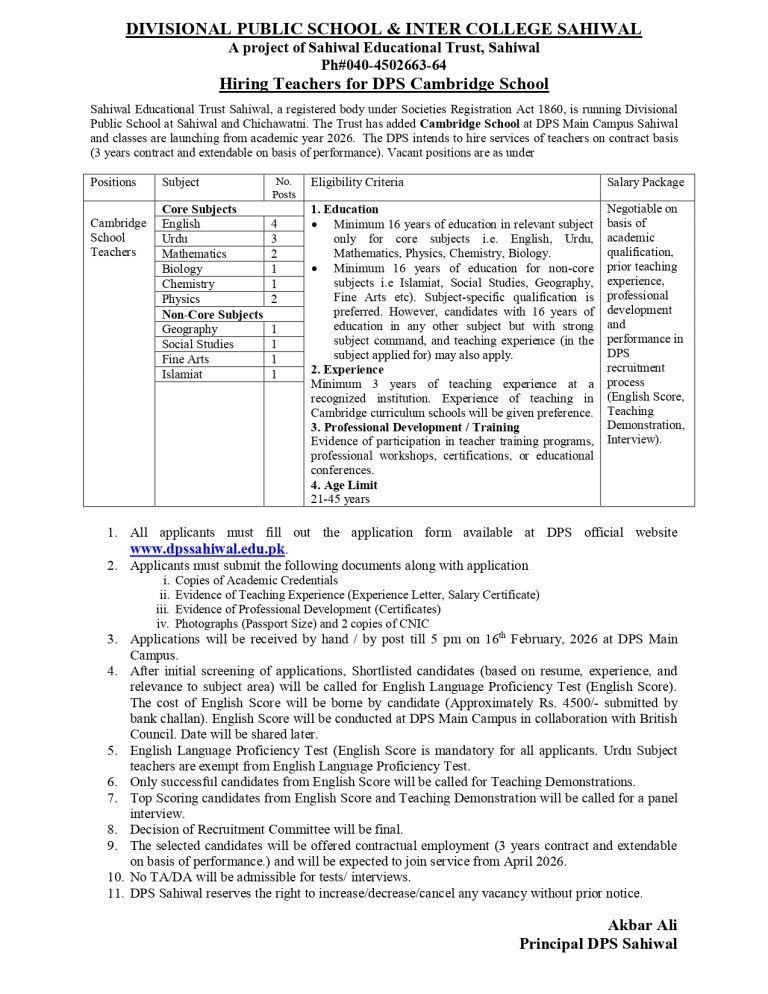 DPS Cambridge Teaching Jobs 2026 DPS Cambridge Teaching Jobs 2026