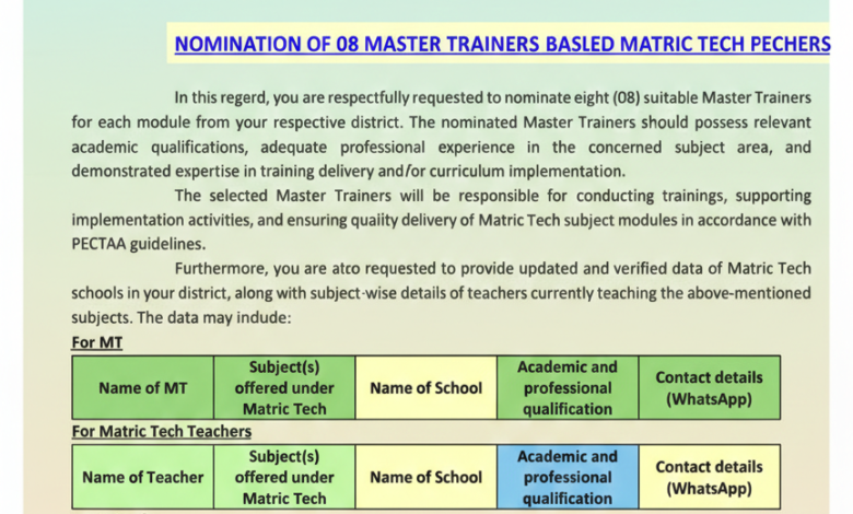 Matric Tech Master Trainers Nomination 2026