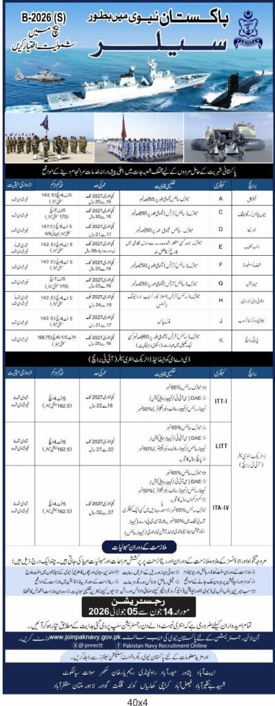 Join Pak Navy – Sailor B-2026 (S) Batch Apply at www.joinpaknavy.gov.pk