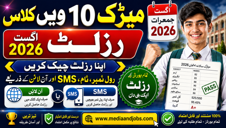 Matric 10th Class Result August Thursday 2026 - Check By Roll Number Name SMS & Online - (All Boards)