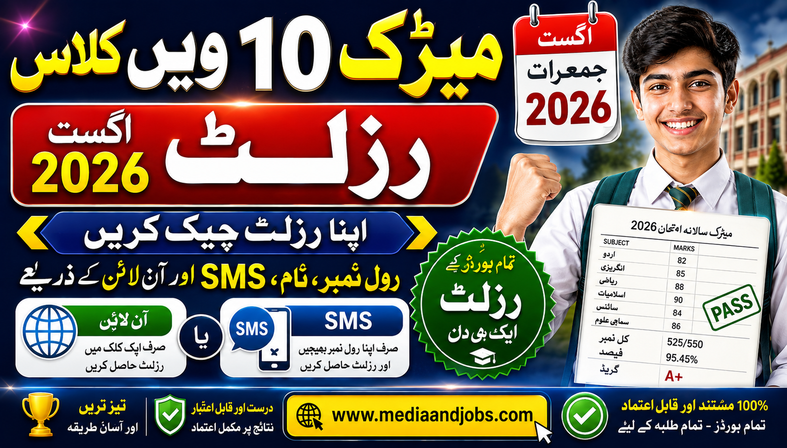 Matric 10th Class Result August Thursday 2026 - Check By Roll Number Name SMS & Online - (All Boards)