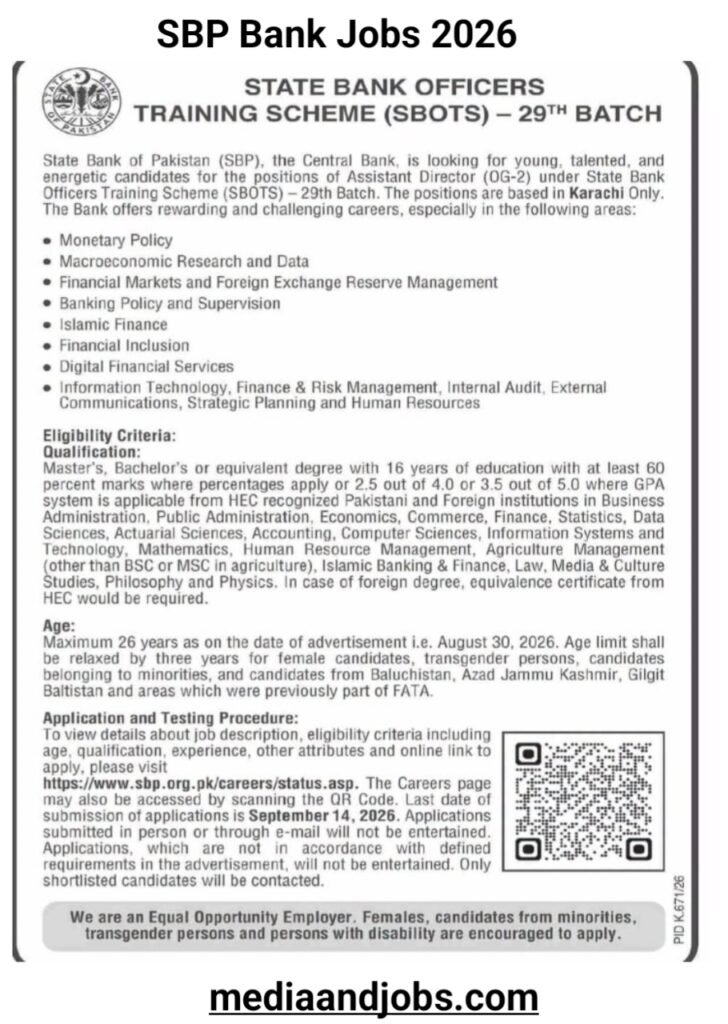 SBP SBOTS 29th Batch Online Apply 2026 – State Bank OG-2 Jobs Eligibility & Last Date