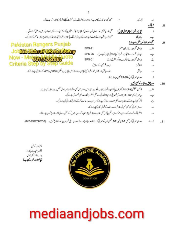 Pakistan Rangers Punjab Jobs 2026 - Apply Online Now - Matric Middle Quota Criteria Step by Step Guide