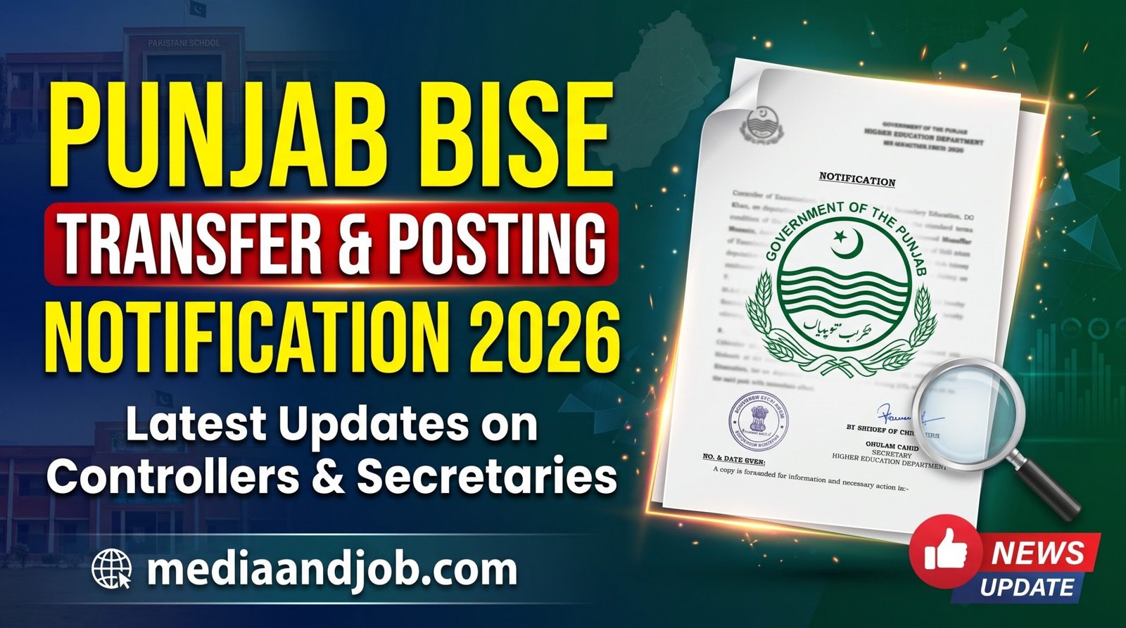 Punjab BISE Transfer & Posting Notification 2026 - Latest Updates on Controllers and Secretaries
